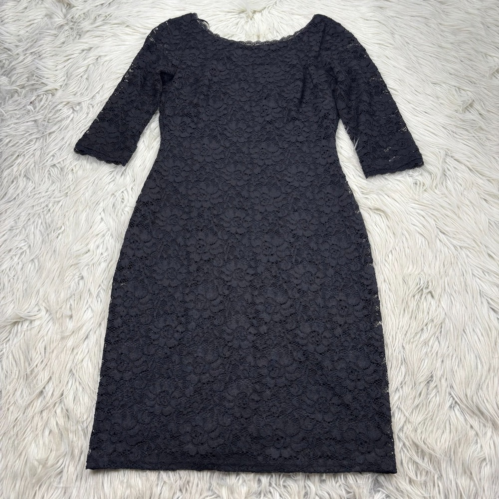 Laundry Shelli Segal Women's 4 Black Lace Boat Neck Sheath Dress Goth Vamp Witch